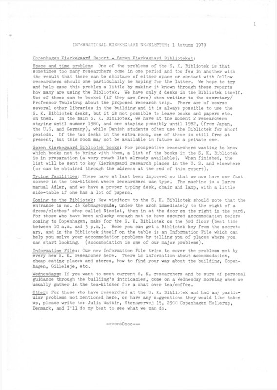International Kierkegaard Newsletter, 1979_1